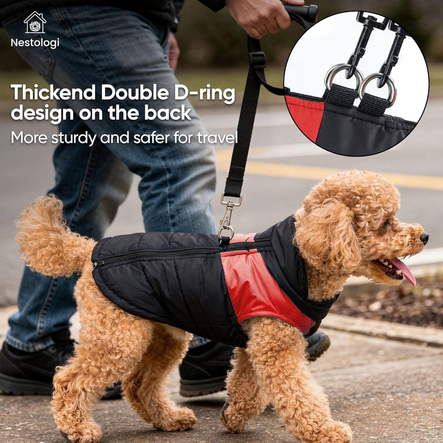 Dog Weatherproof All Weather Winter Coat, Blue/Black Solid Thermal Cotton Vest, Warm Harness Jacket, Lightweight Portable Cold Wet Weather Dog Apparel for Small Medium Dogs