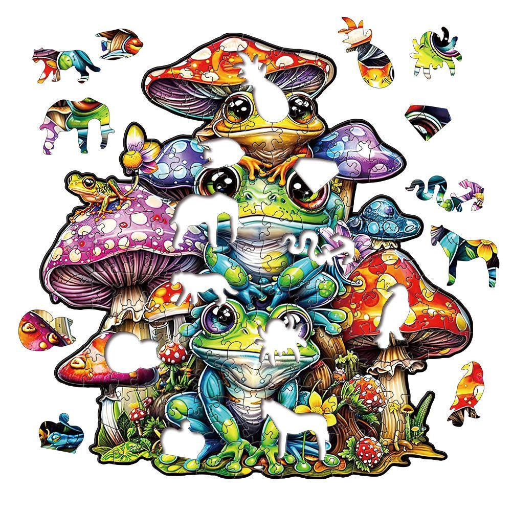 Frog and Mushroom Premium Wooden Jigsaw Puzzle for Adults - Large - 5 Hours to Complete