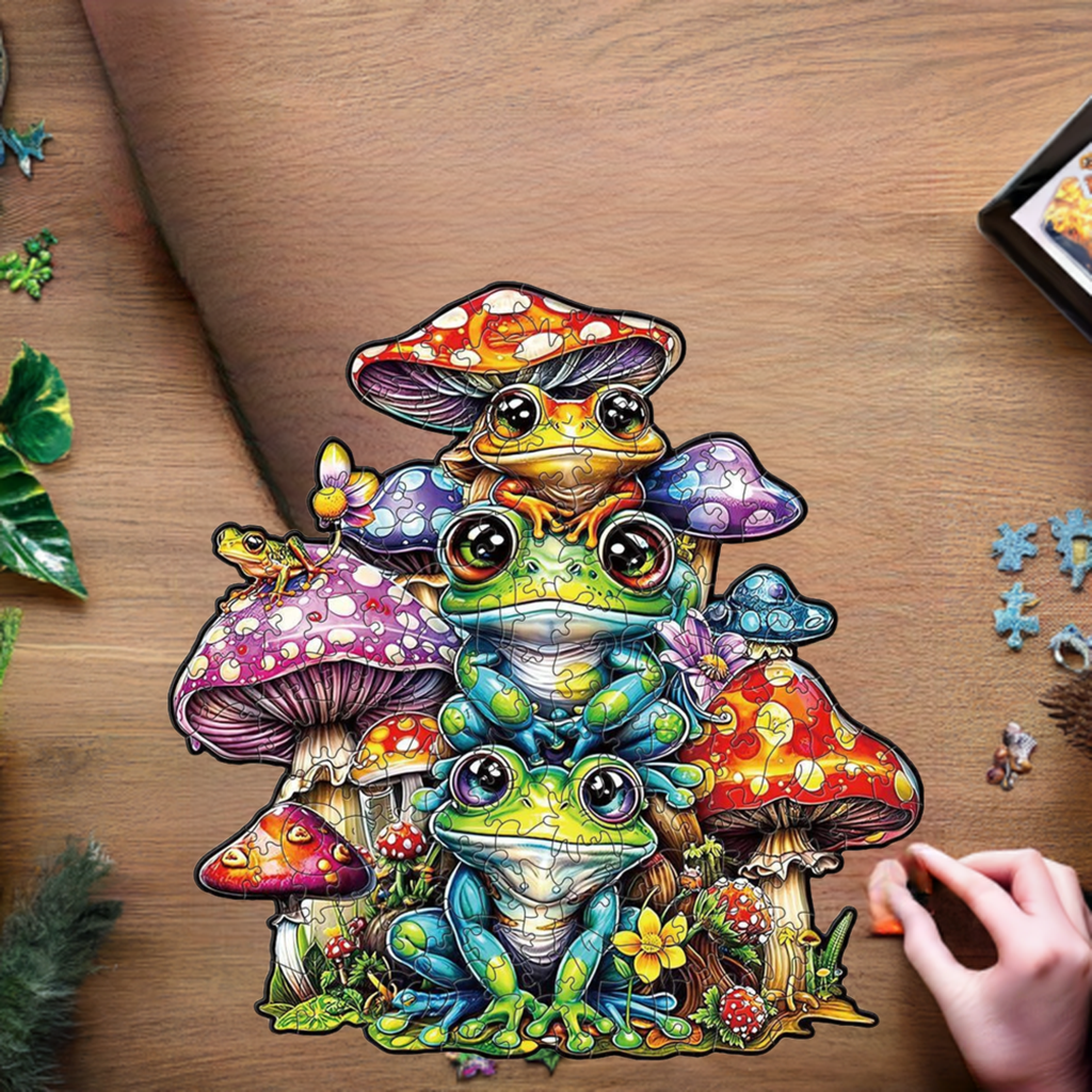 Frog and Mushroom Premium Wooden Jigsaw Puzzle for Adults - Large - 5 Hours to Complete