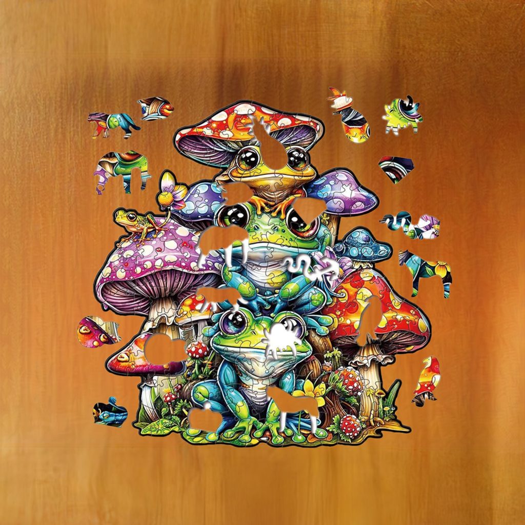 Frog and Mushroom Premium Wooden Jigsaw Puzzle for Adults - Large - 5 Hours to Complete
