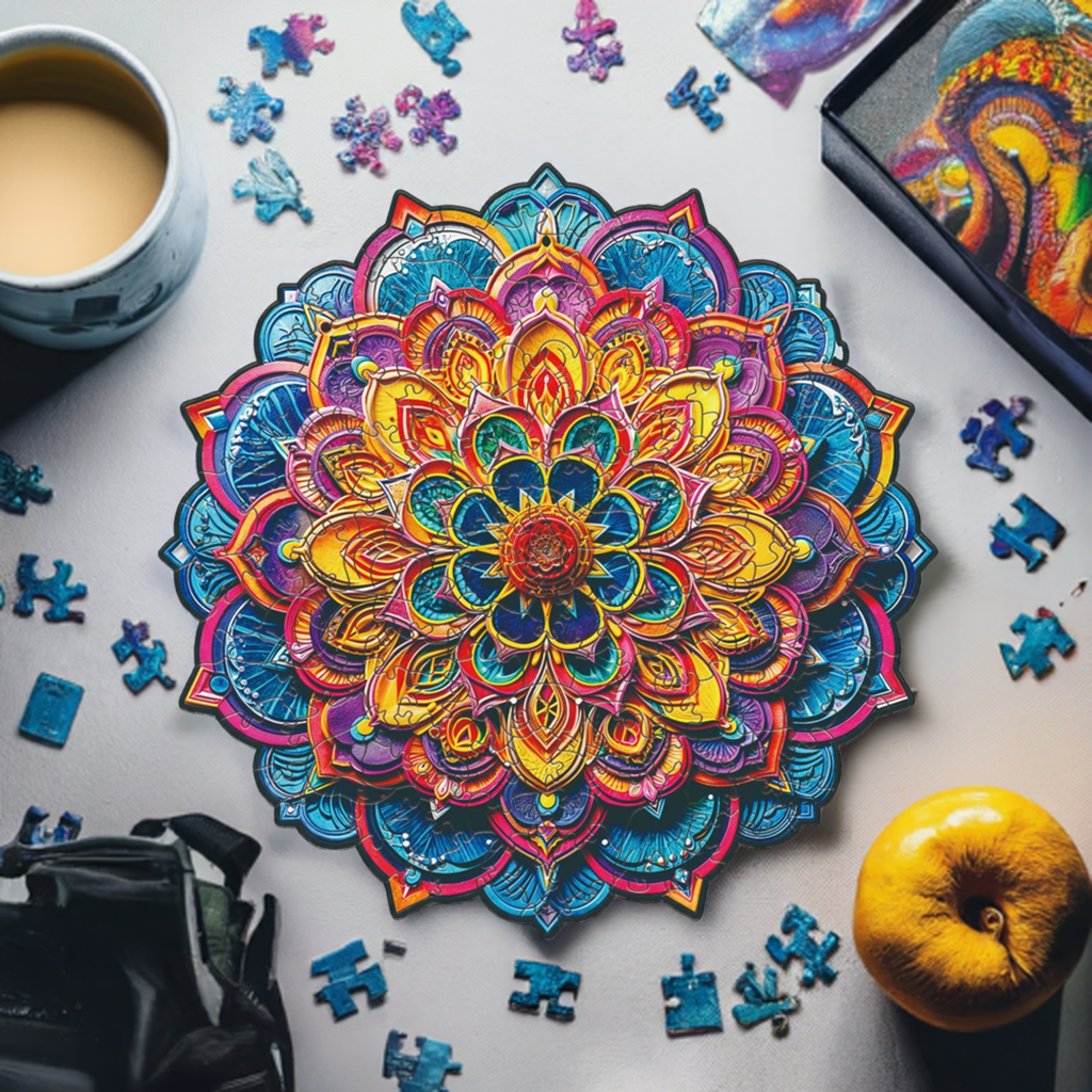 Mandala Flower Bouquet Premium Wooden Jigsaw Puzzle for Adults - Large - 5 Hours to Complete