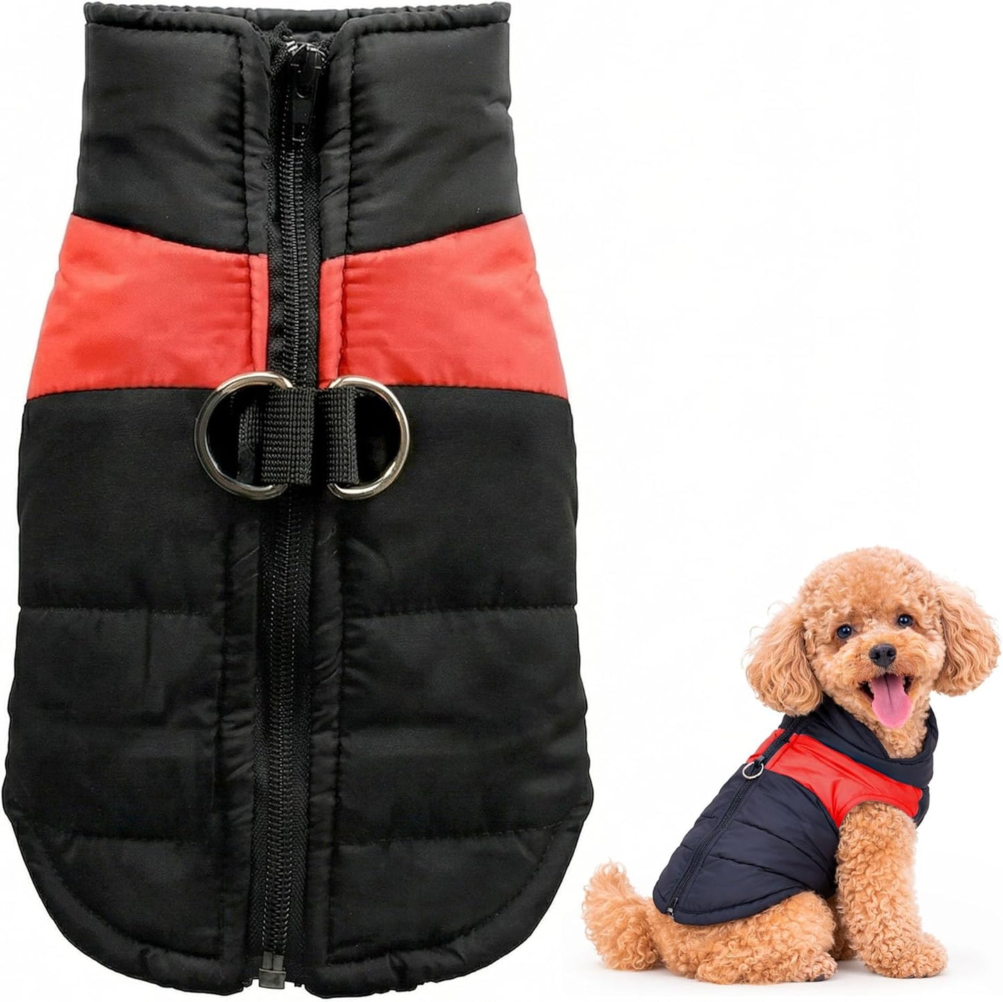 Dog Weatherproof All Weather Winter Coat, Blue/Black Solid Thermal Cotton Vest, Warm Harness Jacket, Lightweight Portable Cold Wet Weather Dog Apparel for Small Medium Dogs