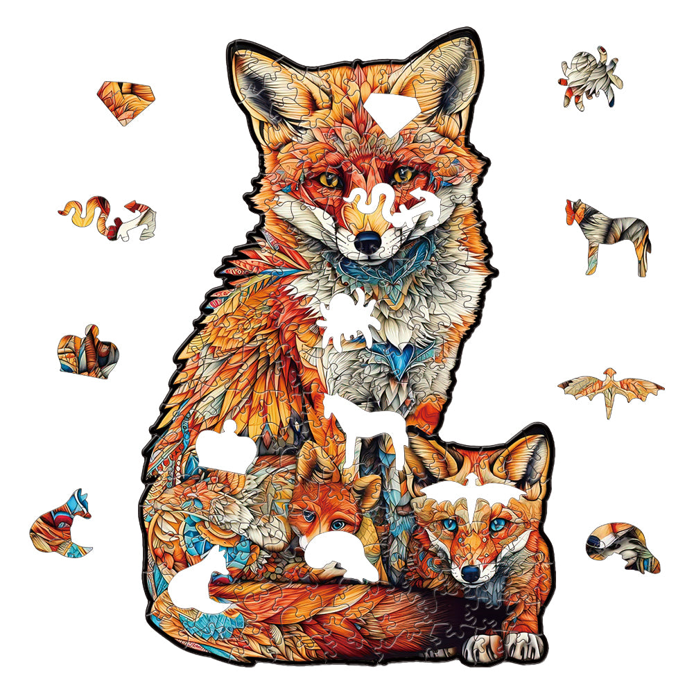 Fox with Pup Premium Wooden Jigsaw Puzzle for Adults - Large - 5 Hours to Complete