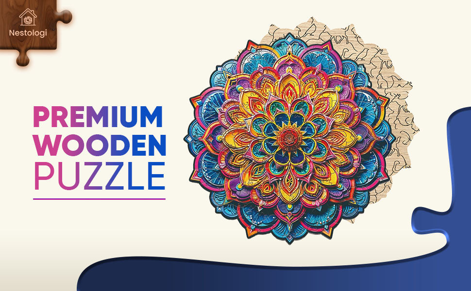 Mandala Flower Bouquet Premium Wooden Jigsaw Puzzle for Adults - Large - 5 Hours to Complete