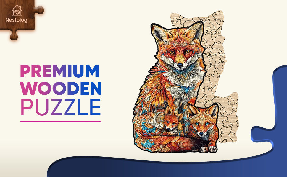 Fox with Pup Premium Wooden Jigsaw Puzzle for Adults - Large - 5 Hours to Complete