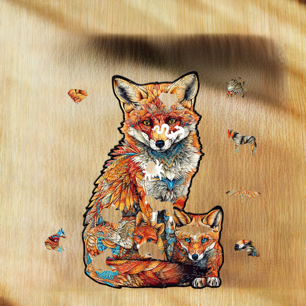 Fox with Pup Premium Wooden Jigsaw Puzzle for Adults - Large - 5 Hours to Complete