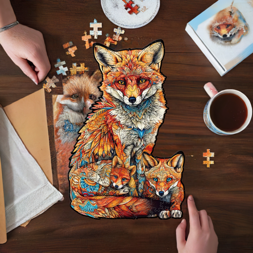 Fox with Pup Premium Wooden Jigsaw Puzzle for Adults - Large - 5 Hours to Complete